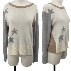 Splendid Mally Star Pattern Sweater Crewneck Cotton Wool Cream Tan Gray Womens S